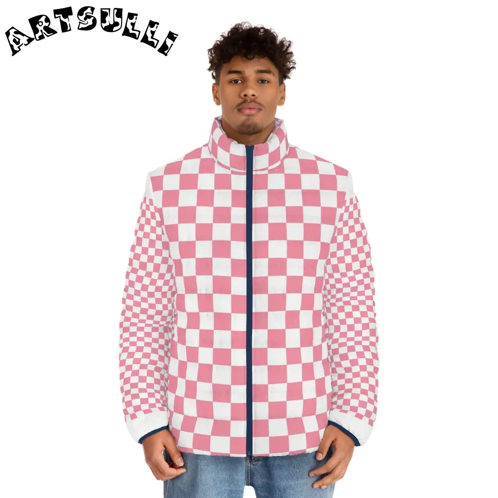 JAKKOUTTHEBXX Pink Checkerboard Fleece Puffer Jacket 2025