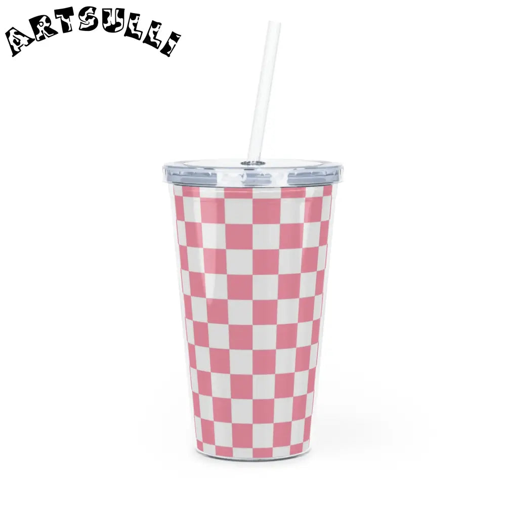 Brigandine Checkered Scene Plastic Tumbler with Straw, Artsulli - Art is Long, Life is Short, Mug, Size, 20oz, Color, Transparent, , , 21374075155030799369