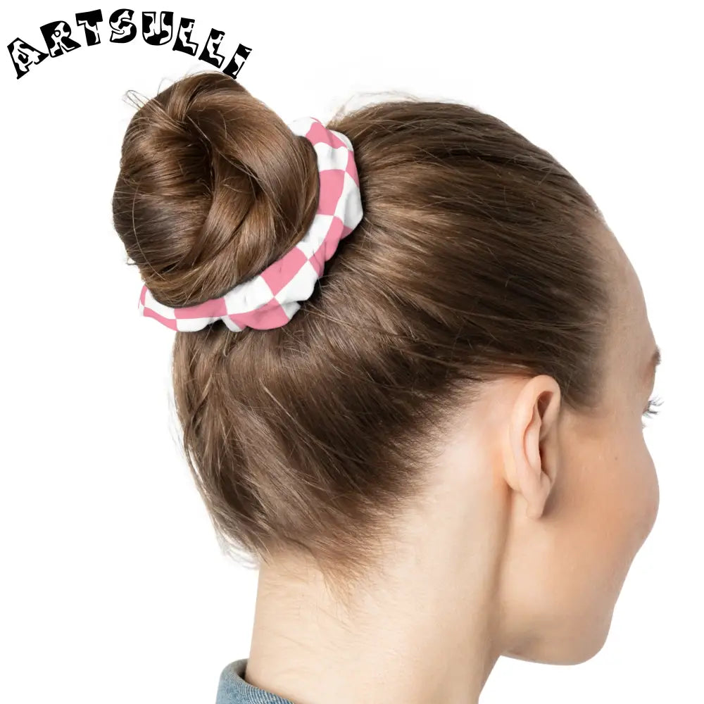 JAKKOUTTHEBXX Pink and White Checkered Jersey Scrunchie 2025