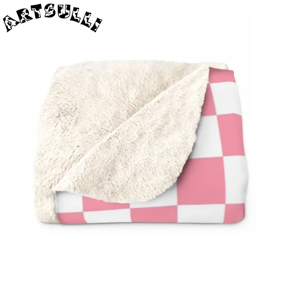JAKKOUTTHEBXX Pink and White Checkered Sherpa Fleece Blanket 2025