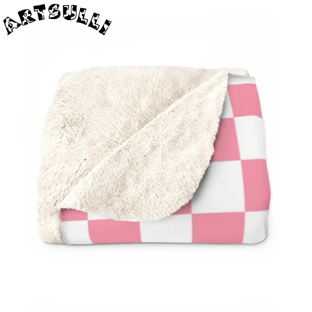 JAKKOUTTHEBXX Pink and White Checkered Sherpa Fleece Blanket 2025