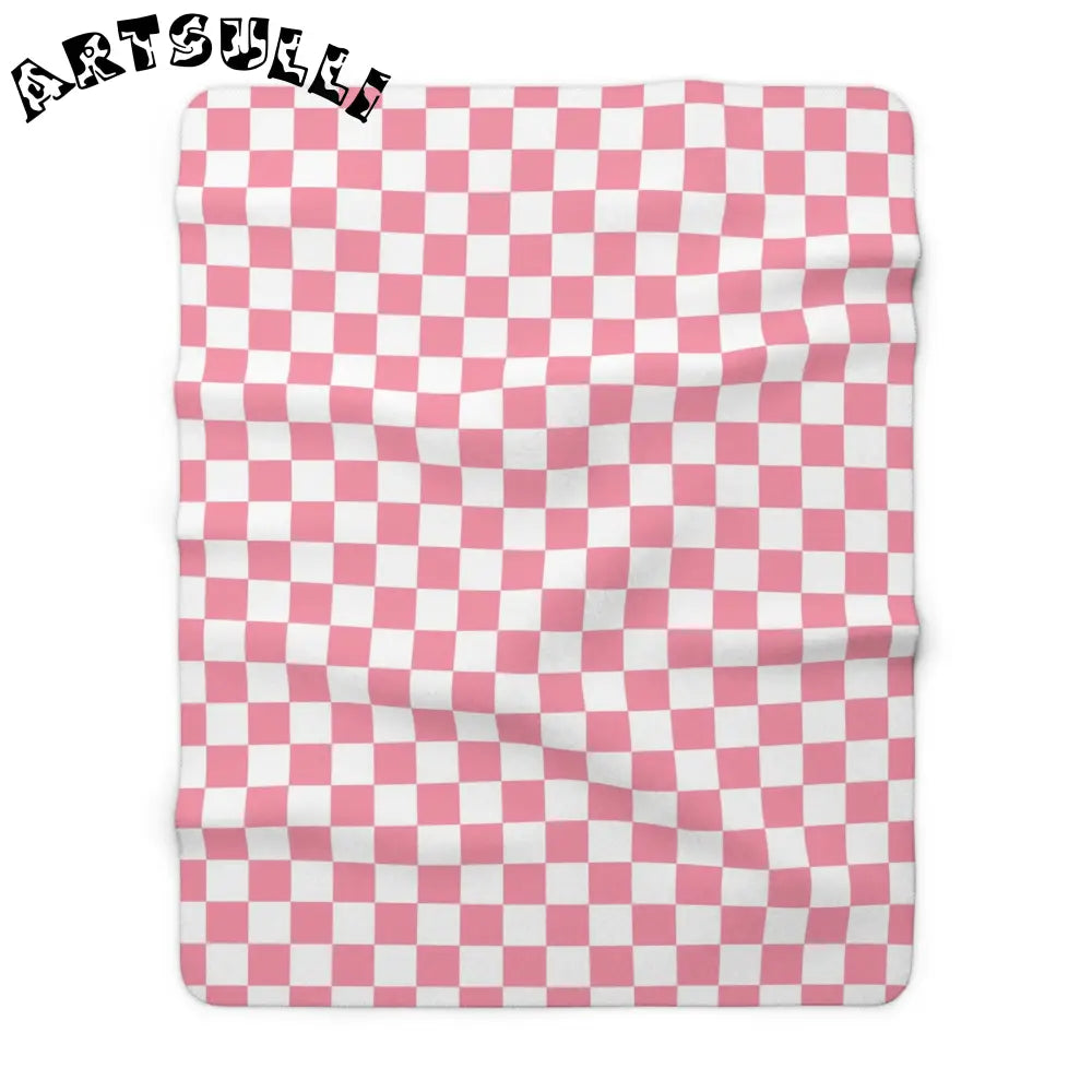 JAKKOUTTHEBXX Pink and White Checkered Sherpa Fleece Blanket 2025