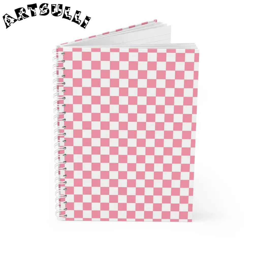 JAKKOUTTHEBXX Pink and White Checkered Wide-Ruled Spiral Notebook 2025