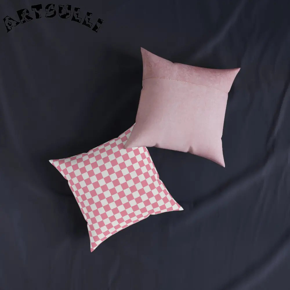 JAKKOUTTHEBXX Pink and White Checkered Square Pillow 2025