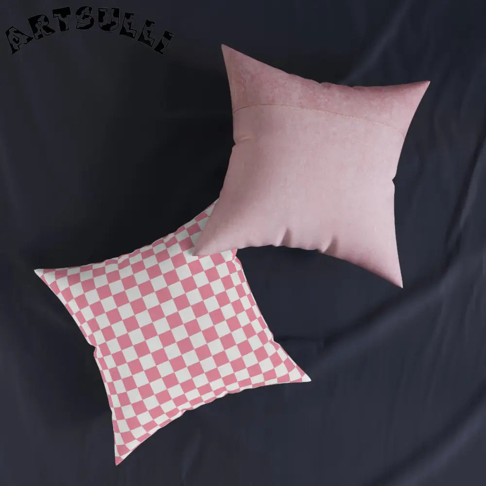 JAKKOUTTHEBXX Pink and White Checkered Square Pillow 2025