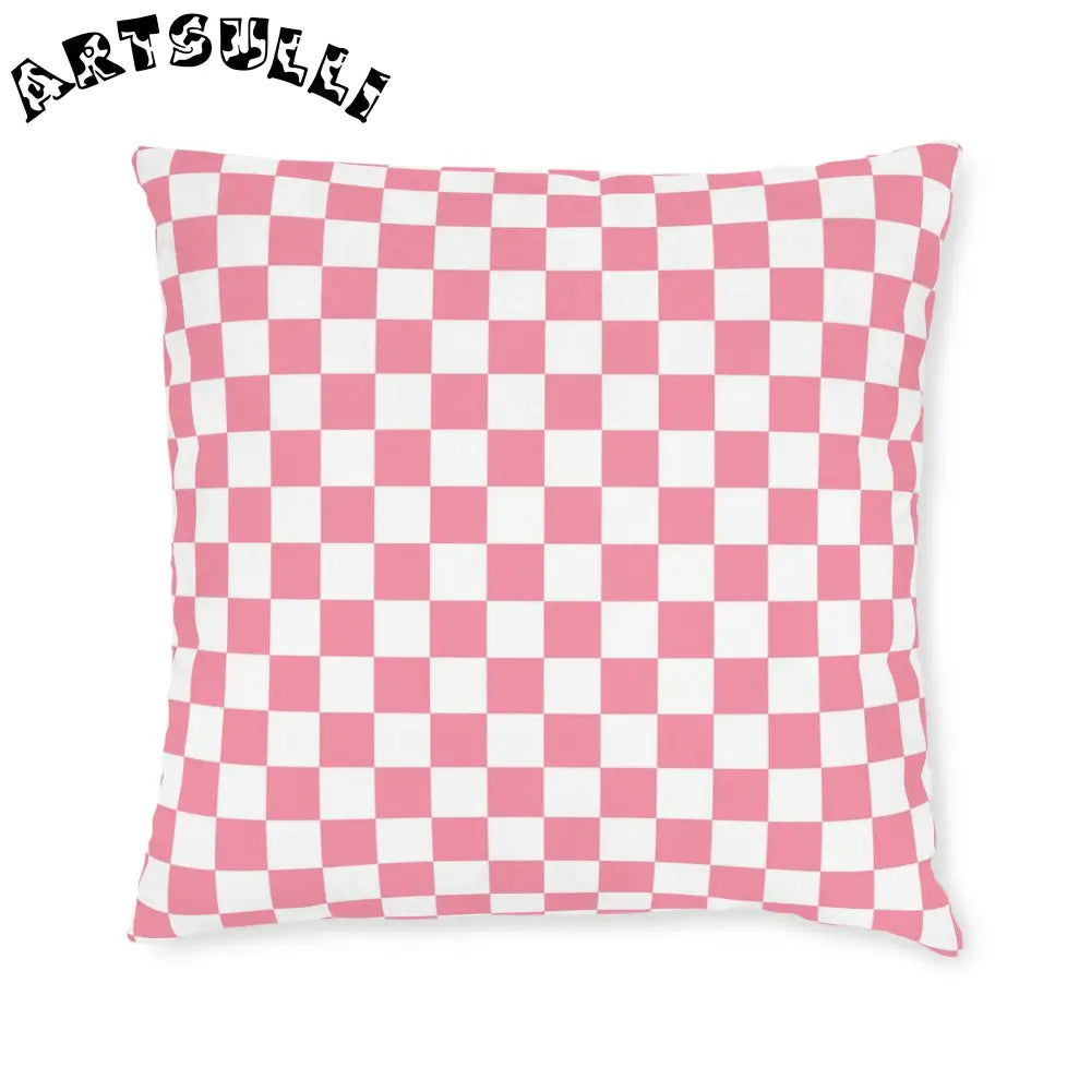 JAKKOUTTHEBXX Pink and White Checkered Faux Suede Square Pillow 2025