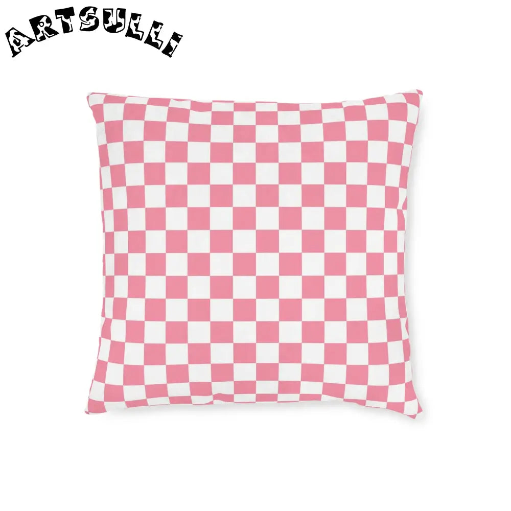 JAKKOUTTHEBXX Pink and White Checkered Faux Suede Square Pillow 2025