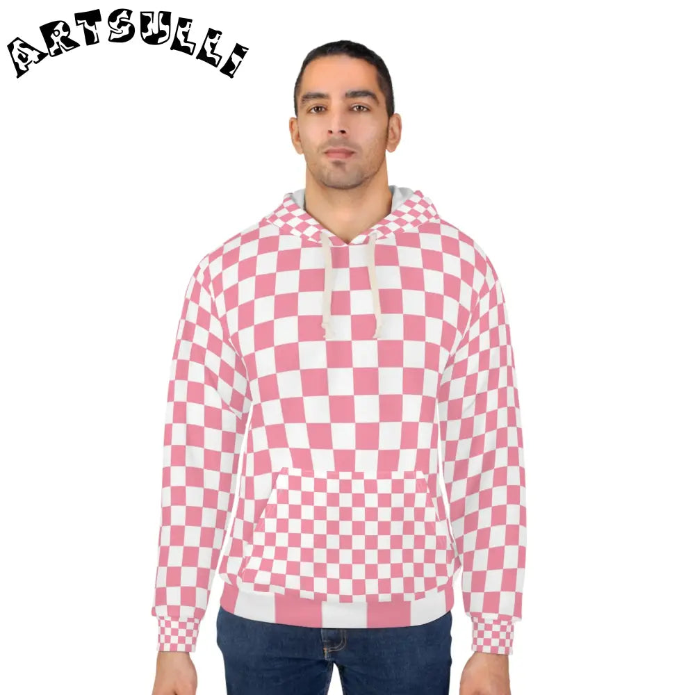 JAKKOUTTHEBXX Pink and White Checkered Pullover Hoodie 2025