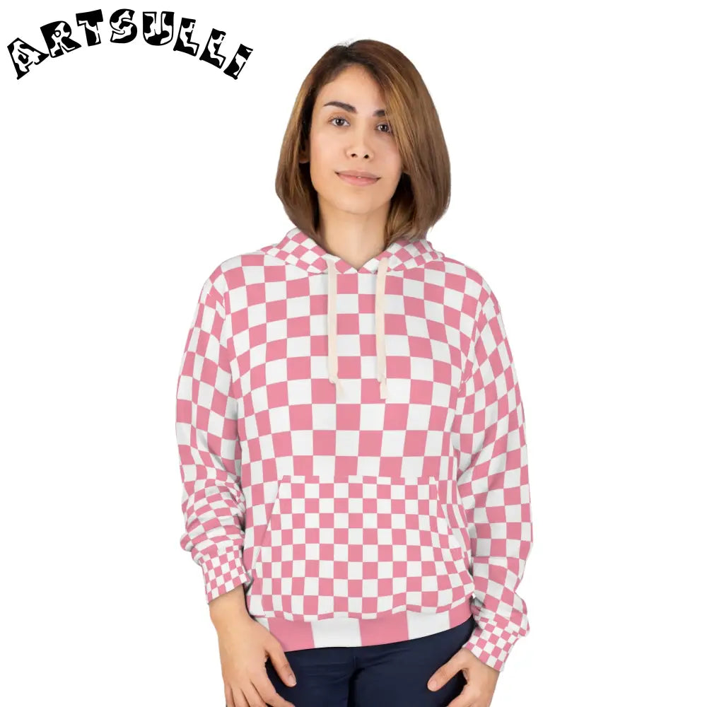 JAKKOUTTHEBXX Pink and White Checkered Pullover Hoodie 2025