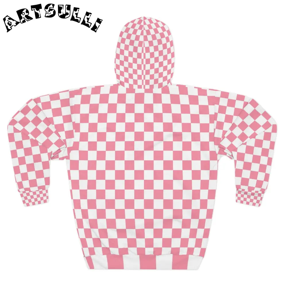 JAKKOUTTHEBXX Pink and White Checkered Pullover Hoodie 2025