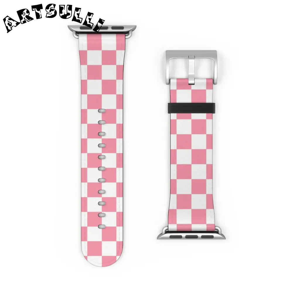 JAKKOUTTHEBXX Pink Checkered Faux Leather Watch Straps for Apple Watch 2025