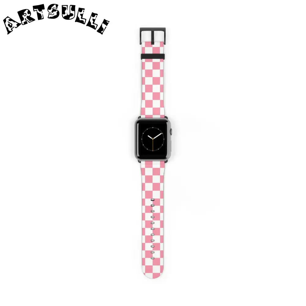 JAKKOUTTHEBXX Pink Checkered Faux Leather Watch Straps for Apple Watch 2025