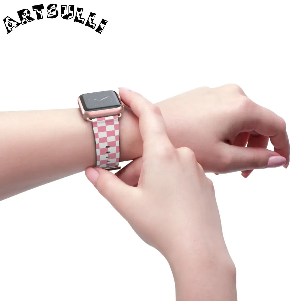 JAKKOUTTHEBXX Pink Checkered Faux Leather Watch Straps for Apple Watch 2025