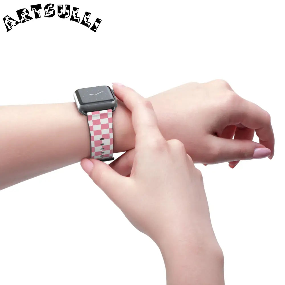 JAKKOUTTHEBXX Pink Checkered Faux Leather Watch Straps for Apple Watch 2025