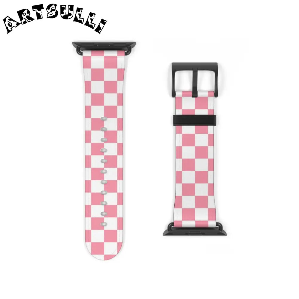 JAKKOUTTHEBXX Pink Checkered Faux Leather Watch Straps for Apple Watch 2025