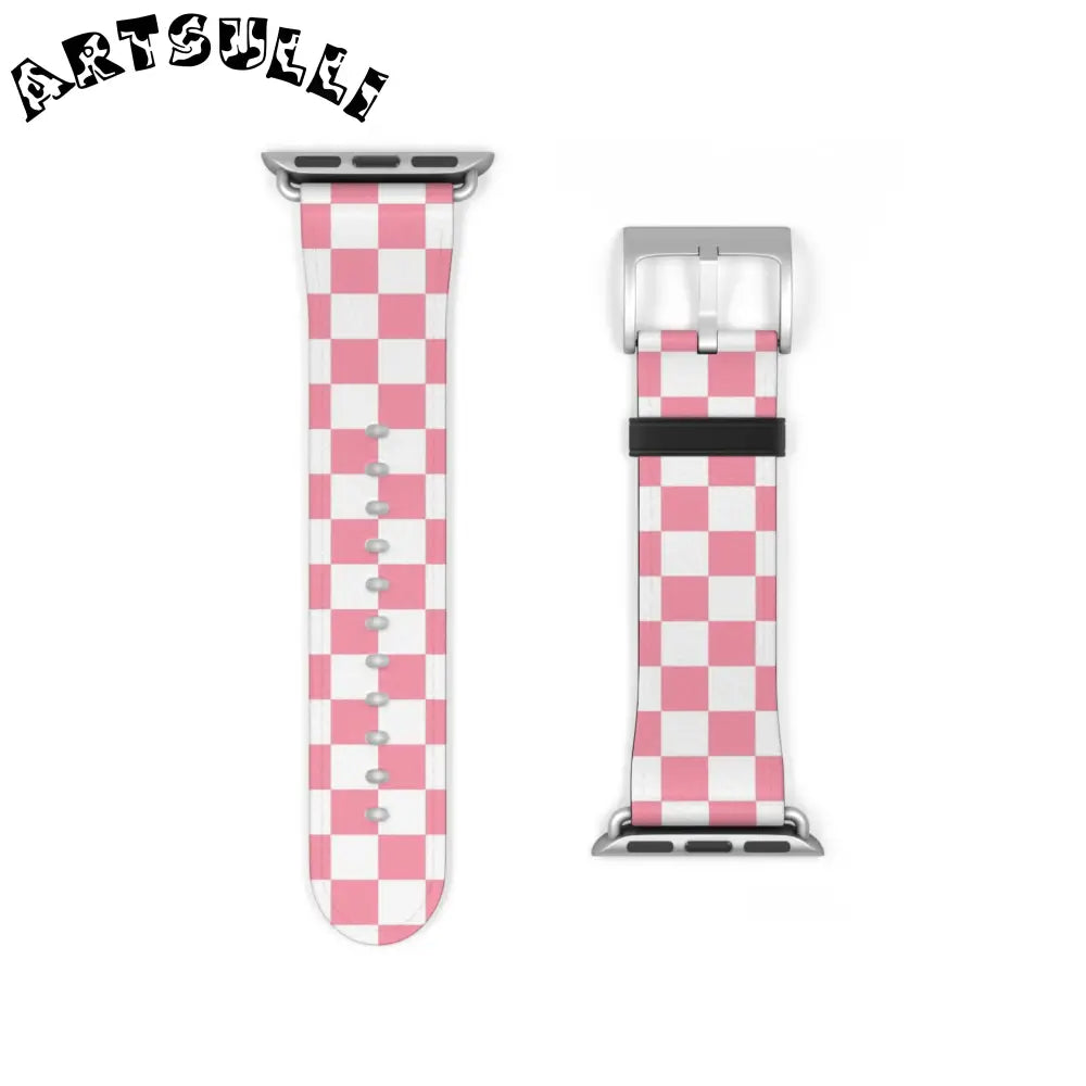 JAKKOUTTHEBXX Pink Checkered Faux Leather Watch Straps for Apple Watch 2025