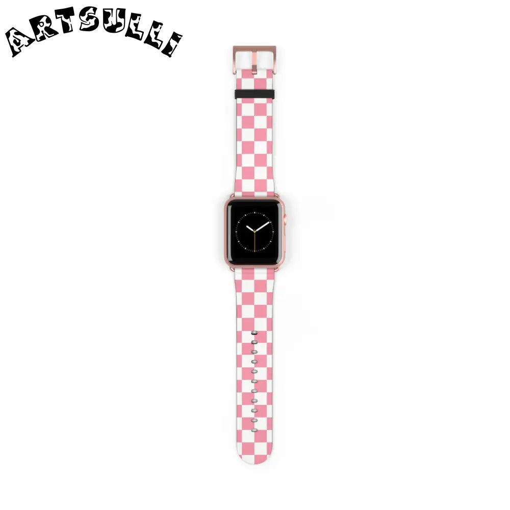 JAKKOUTTHEBXX Pink Checkered Faux Leather Watch Straps for Apple Watch 2025