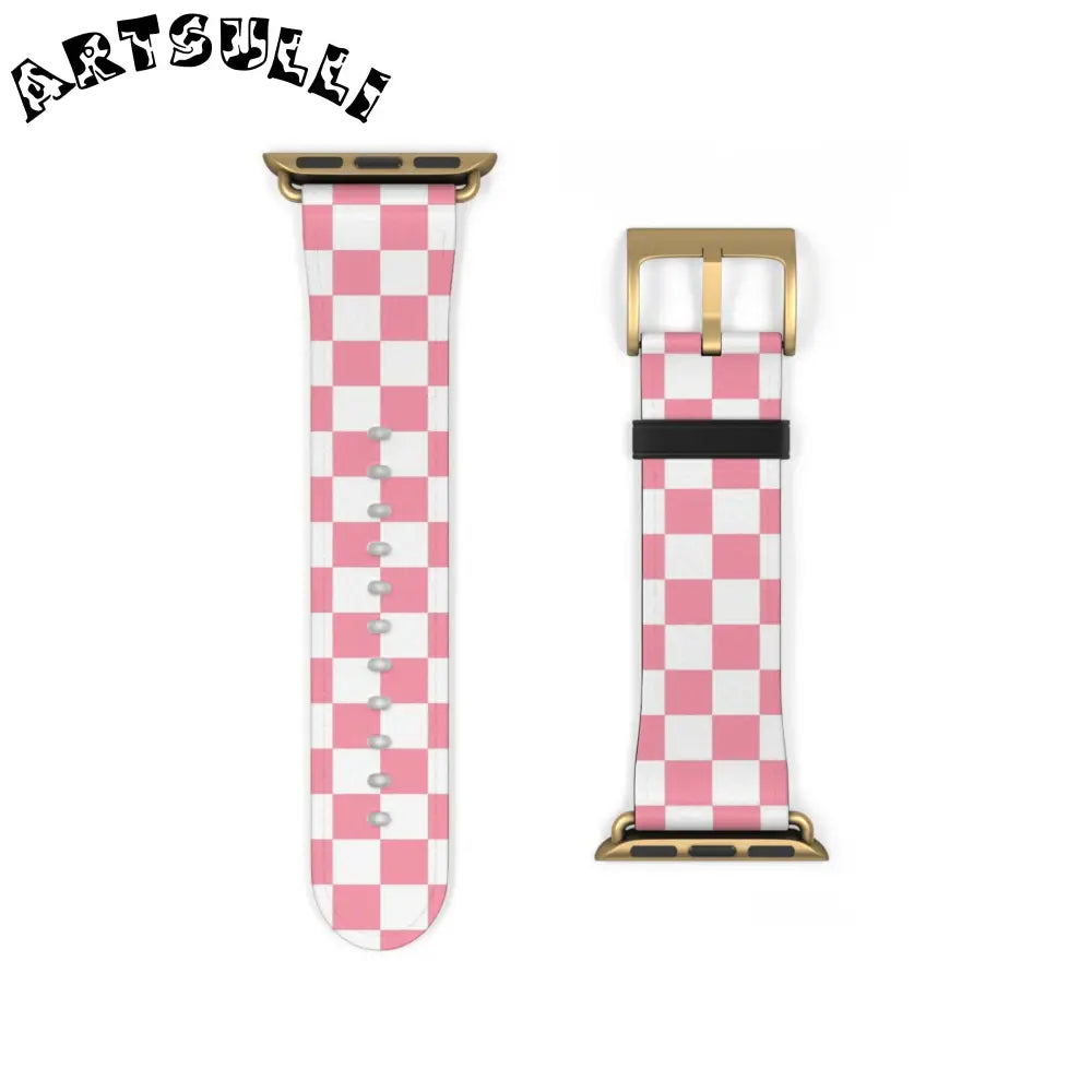 JAKKOUTTHEBXX Pink Checkered Faux Leather Watch Straps for Apple Watch 2025