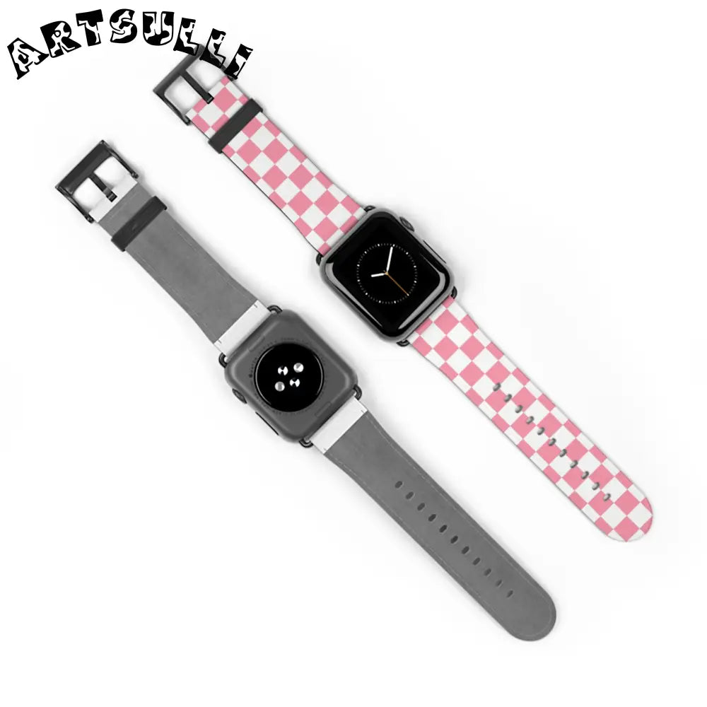 JAKKOUTTHEBXX Pink Checkered Faux Leather Watch Straps for Apple Watch 2025