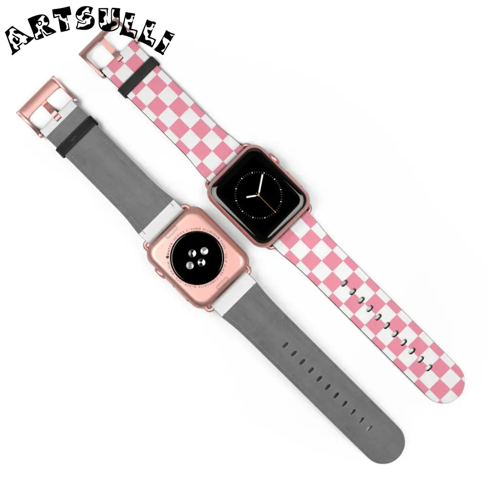 JAKKOUTTHEBXX Pink Checkered Faux Leather Watch Straps for Apple Watch 2025