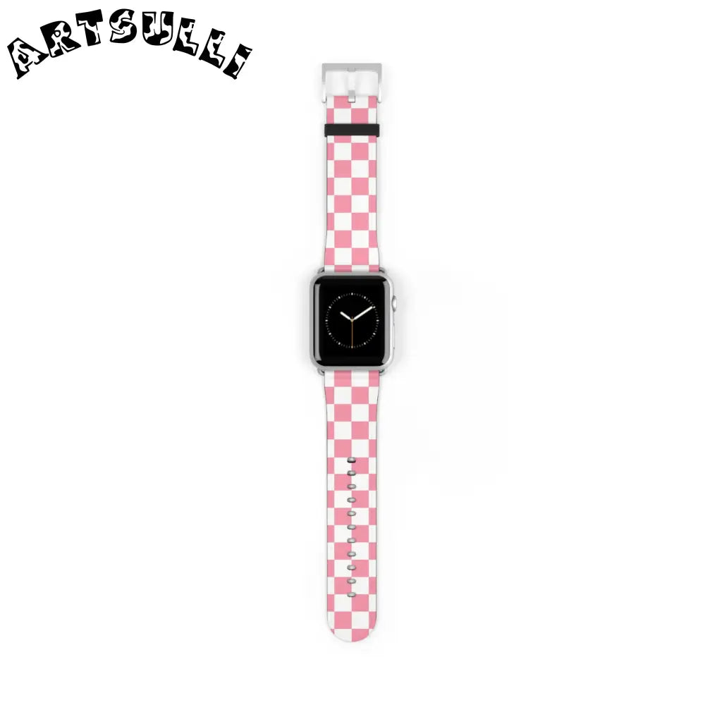 JAKKOUTTHEBXX Pink Checkered Faux Leather Watch Straps for Apple Watch 2025