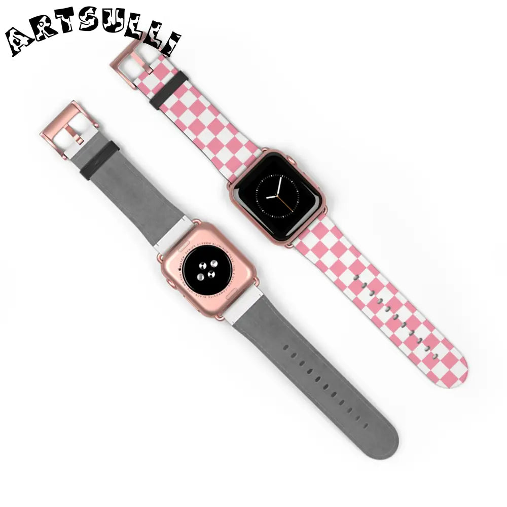 JAKKOUTTHEBXX Pink Checkered Faux Leather Watch Straps for Apple Watch 2025