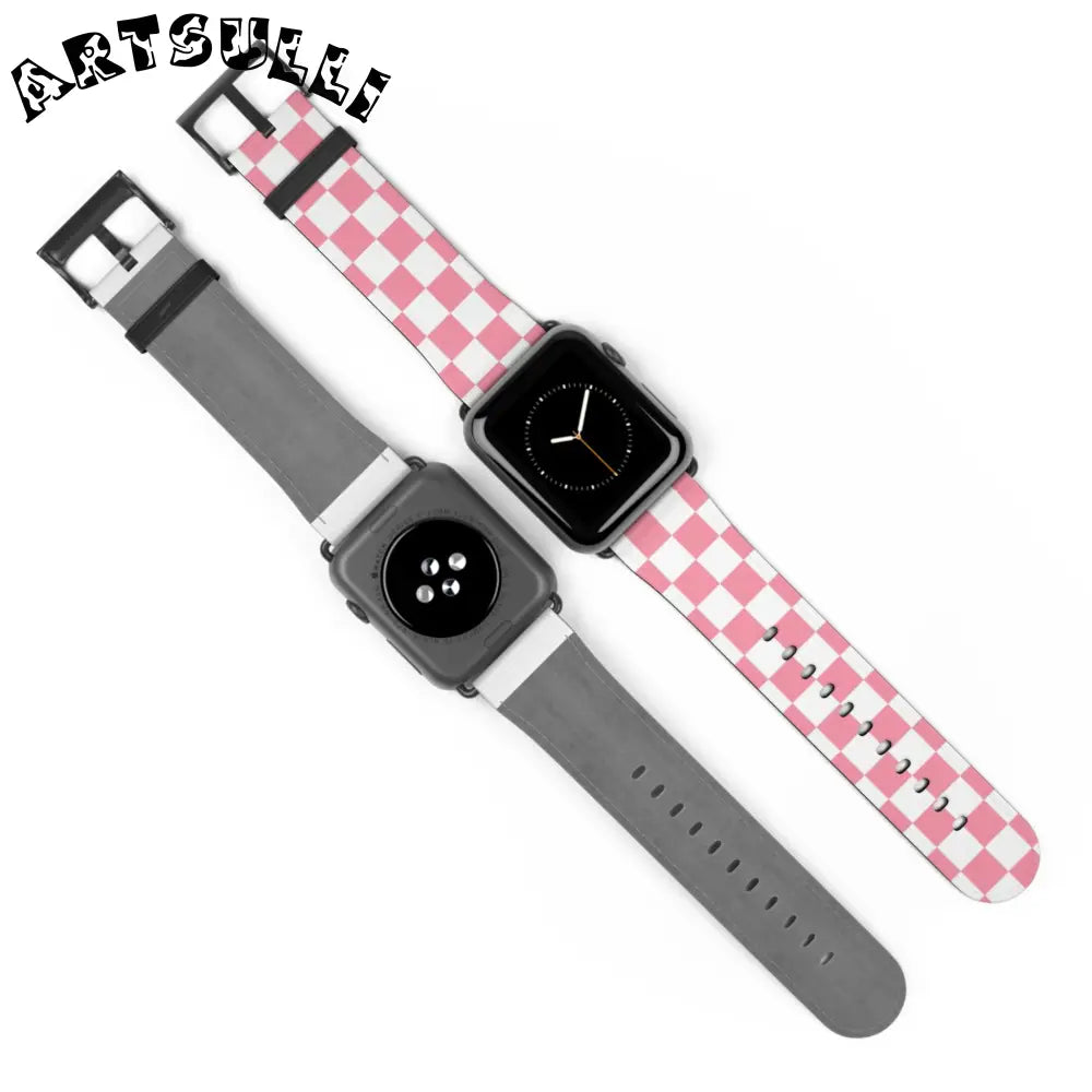 JAKKOUTTHEBXX Pink Checkered Faux Leather Watch Straps for Apple Watch 2025