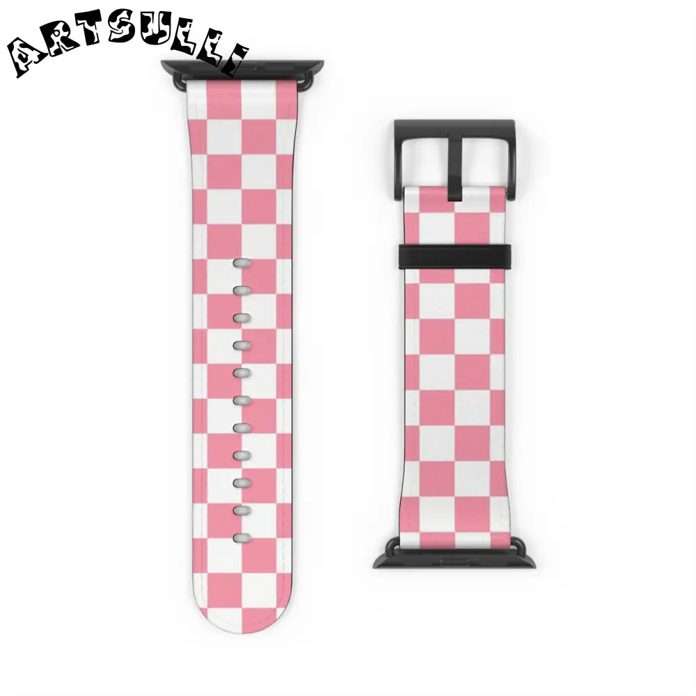 JAKKOUTTHEBXX Pink Checkered Faux Leather Watch Straps for Apple Watch 2025