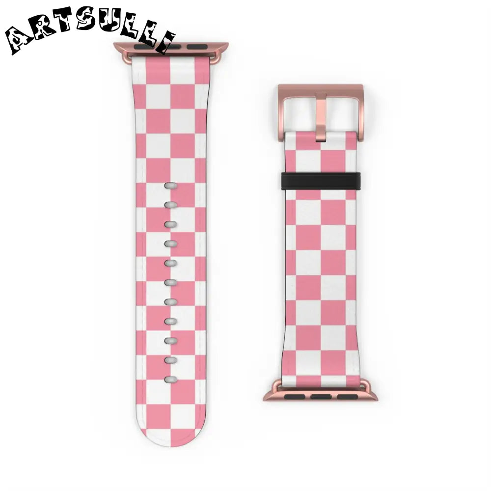 JAKKOUTTHEBXX Pink Checkered Faux Leather Watch Straps for Apple Watch 2025