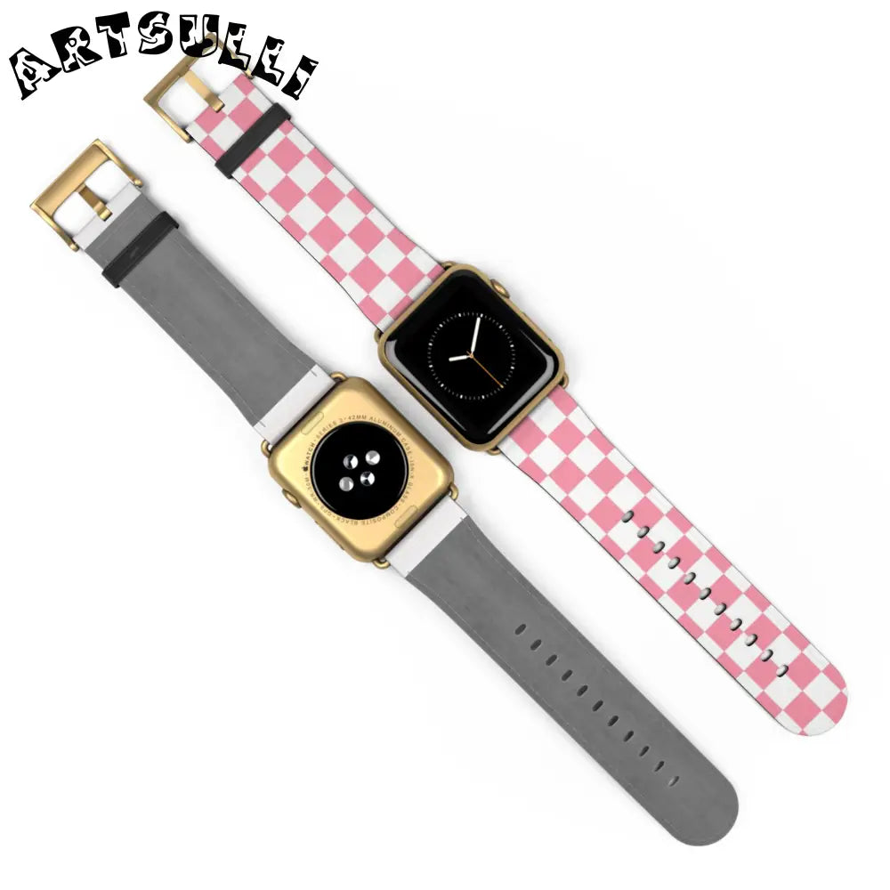 JAKKOUTTHEBXX Pink Checkered Faux Leather Watch Straps for Apple Watch 2025