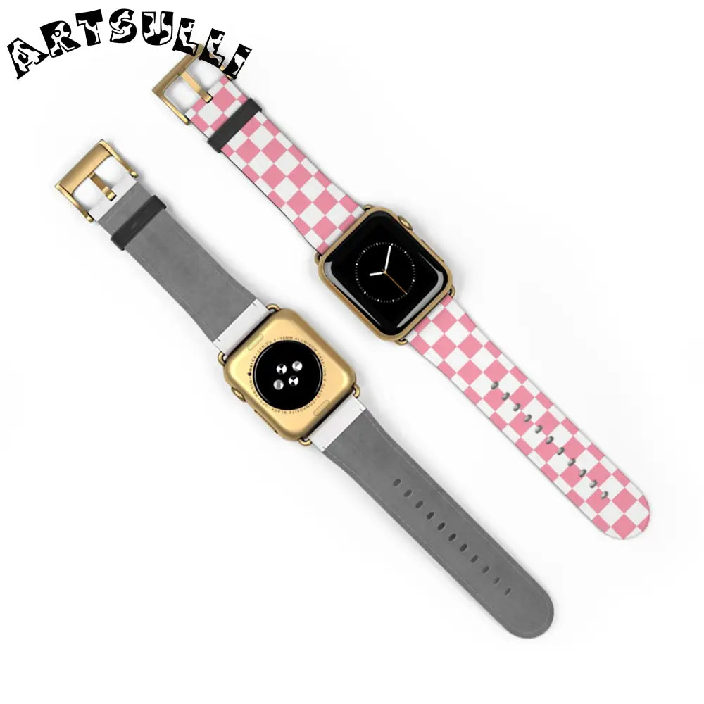 JAKKOUTTHEBXX Pink Checkered Faux Leather Watch Straps for Apple Watch 2025