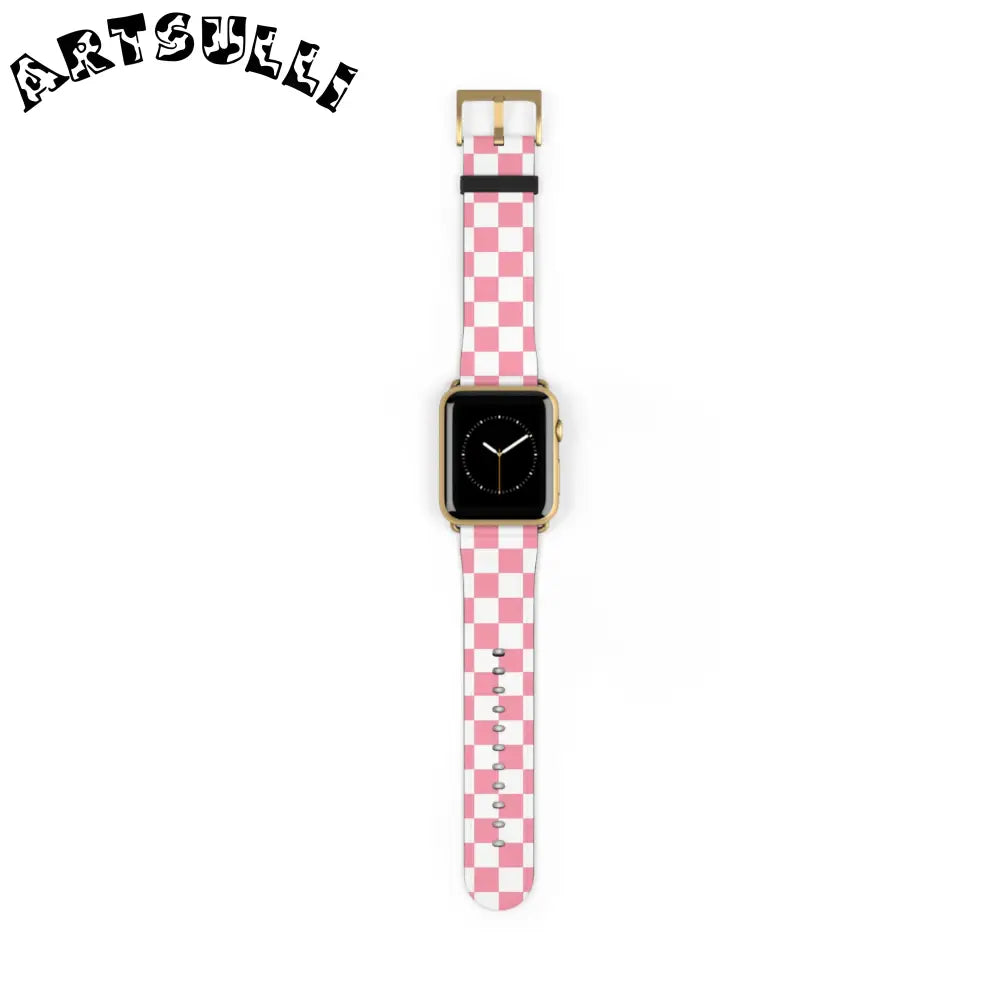 JAKKOUTTHEBXX Pink Checkered Faux Leather Watch Straps for Apple Watch 2025