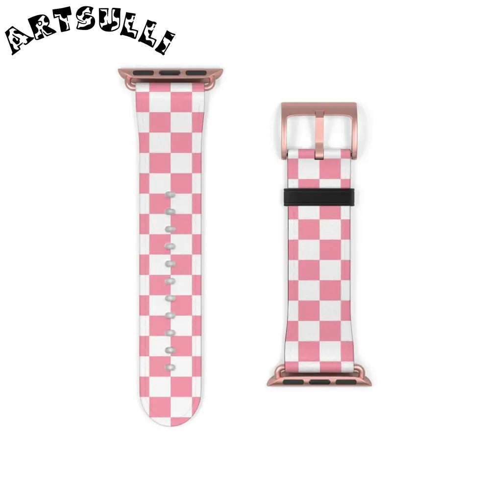 JAKKOUTTHEBXX Pink Checkered Faux Leather Watch Straps for Apple Watch 2025