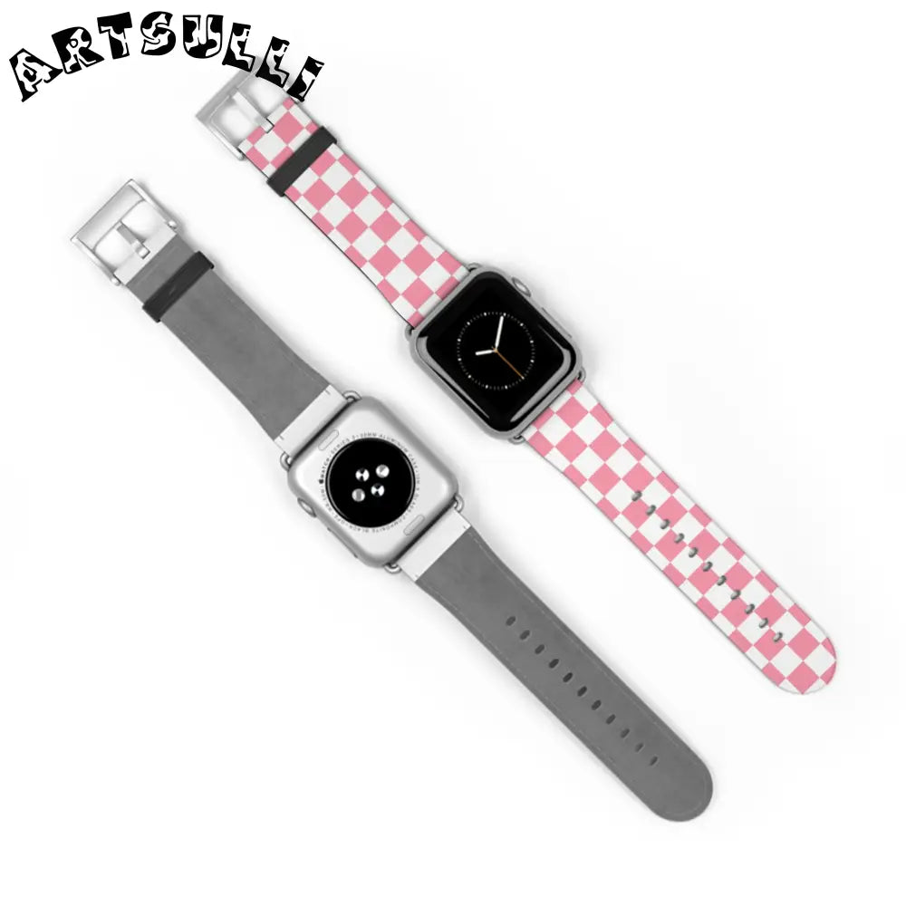 JAKKOUTTHEBXX Pink Checkered Faux Leather Watch Straps for Apple Watch 2025