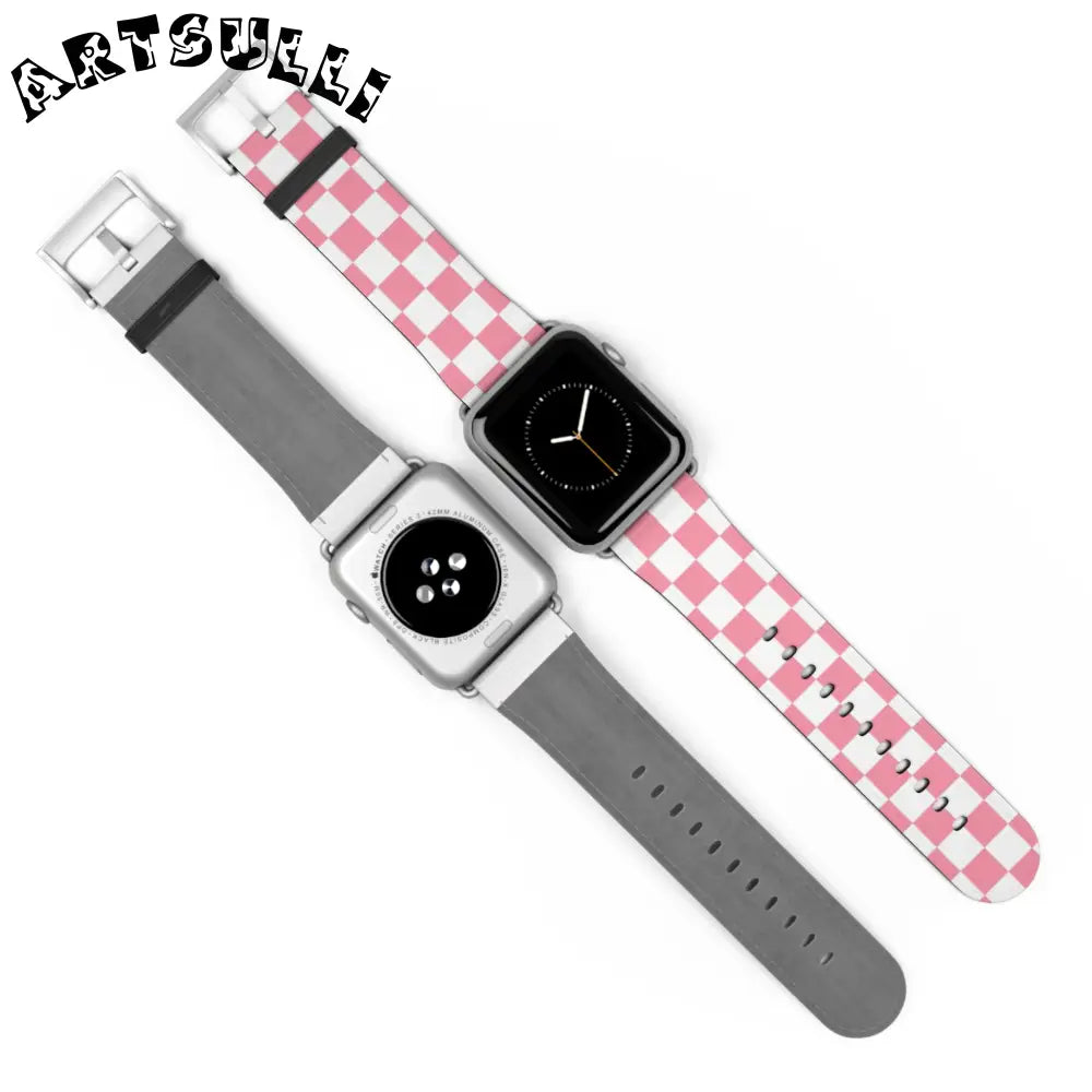 JAKKOUTTHEBXX Pink Checkered Faux Leather Watch Straps for Apple Watch 2025
