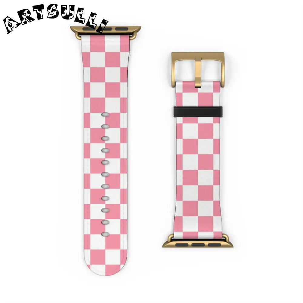 JAKKOUTTHEBXX Pink Checkered Faux Leather Watch Straps for Apple Watch 2025