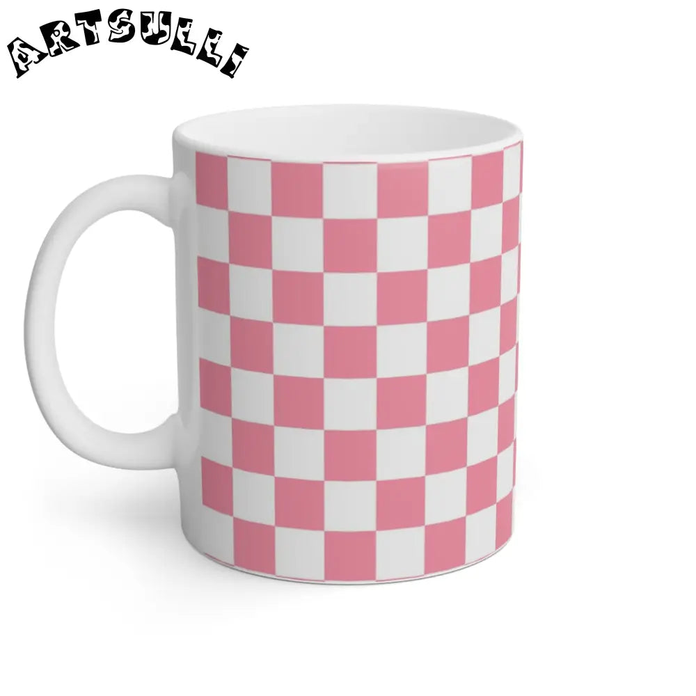 JAKKOUTTHEBXX Pink and White Checkered Ceramic Mug 2025