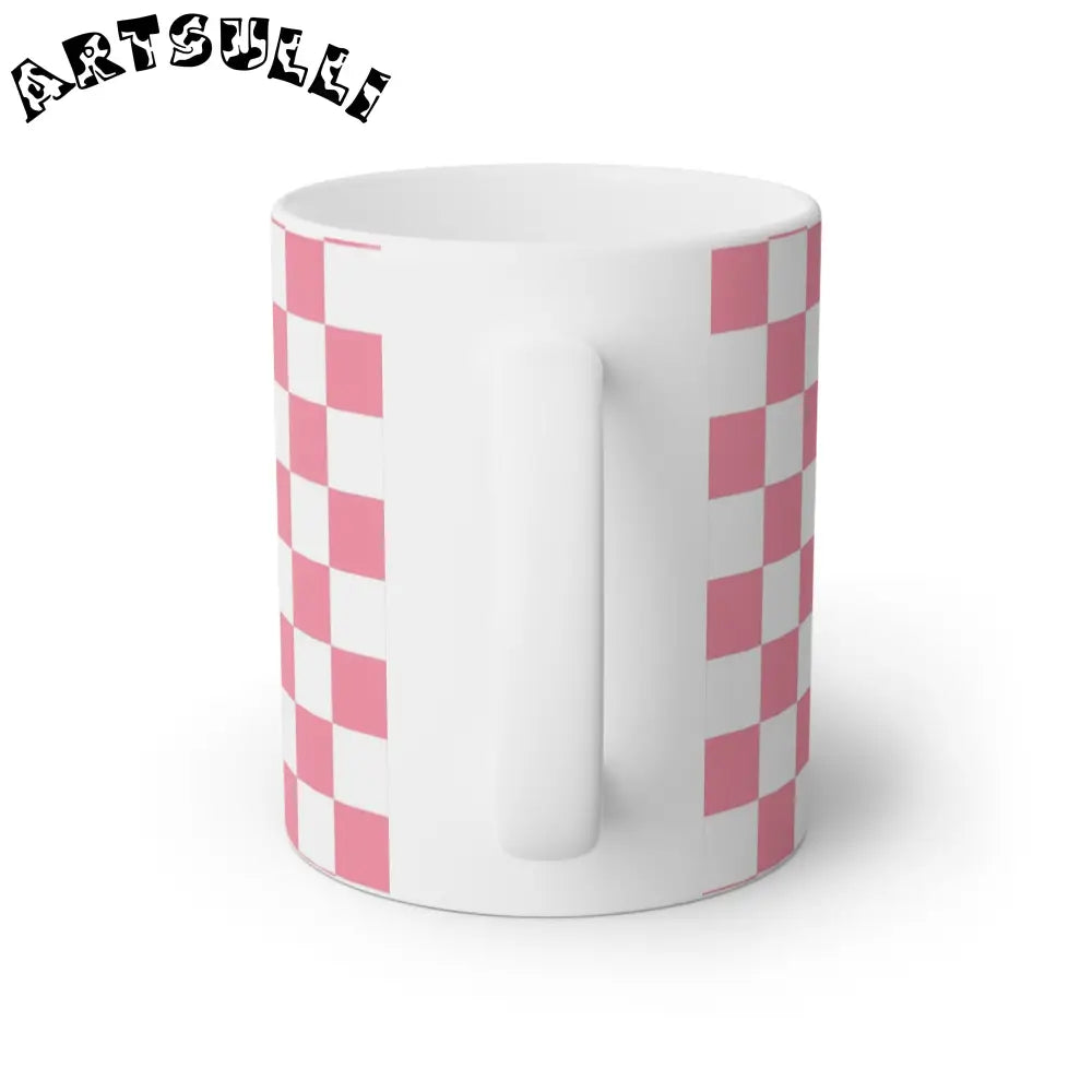 JAKKOUTTHEBXX Pink and White Checkered Ceramic Mug 2025