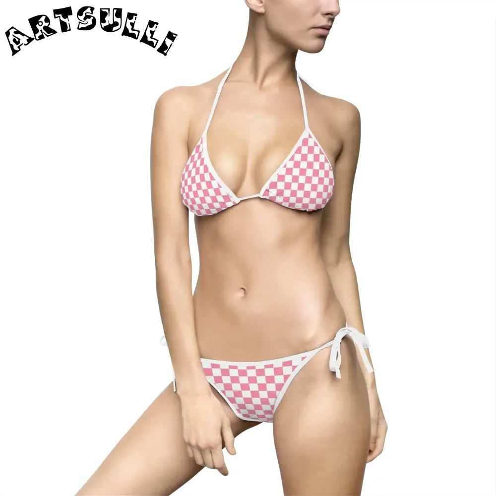 Brigandine Checkered Scene Women's Bikini Swimsuit (AOP), Artsulli - Art is Long, Life is Short, All Over Prints, Size, S, Color, White, , , 18630520037830664103