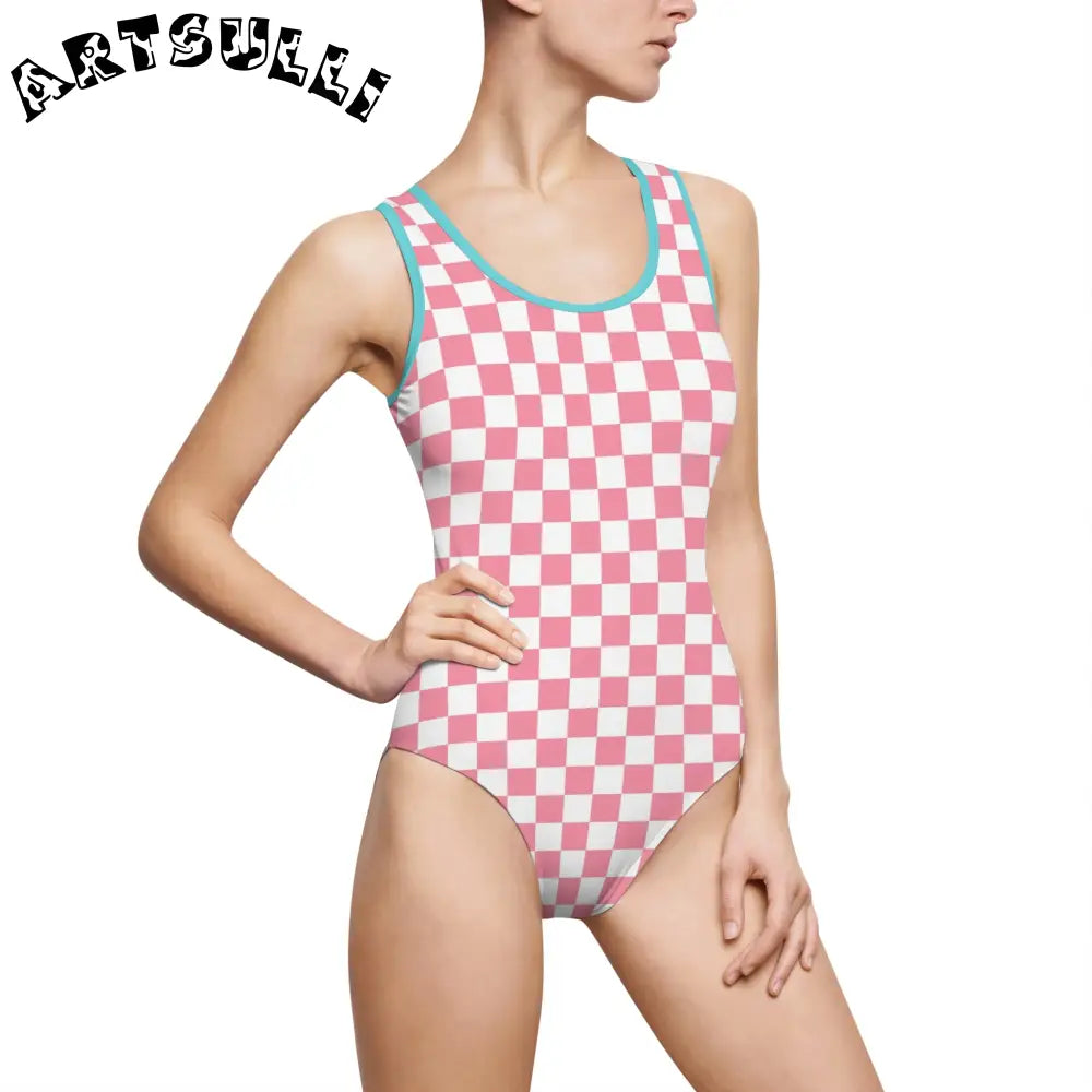 Brigandine Checkered Scene Women's Classic One-Piece Swimsuit (AOP), Artsulli - Art is Long, Life is Short, All Over Prints, Size, XS, Color, Ocean, , , 25167947297362044103