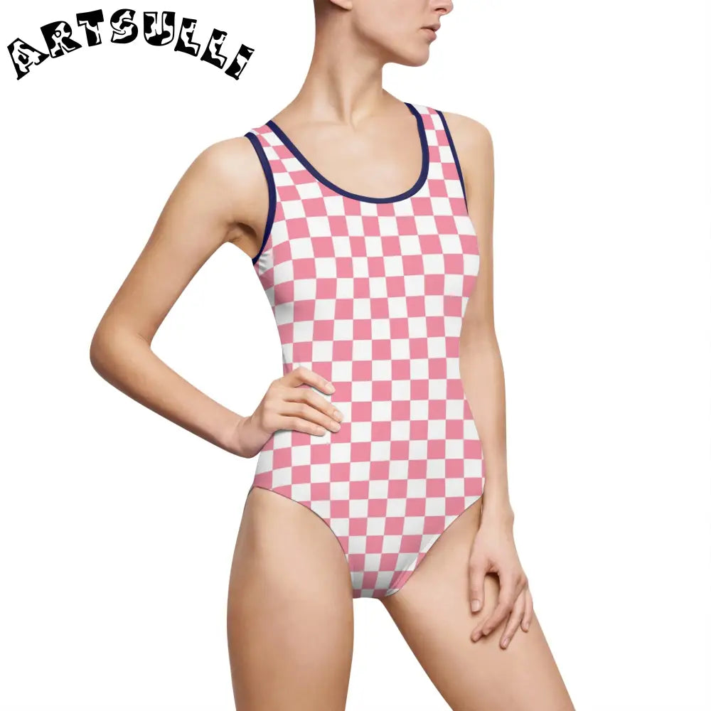 Brigandine Checkered Scene Women's Classic One-Piece Swimsuit (AOP), Artsulli - Art is Long, Life is Short, All Over Prints, Size, XS, Color, Navy, , , 88869023774549344071