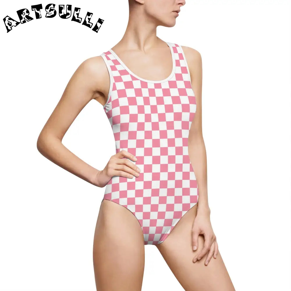 Brigandine Checkered Scene Women's Classic One-Piece Swimsuit (AOP), Artsulli - Art is Long, Life is Short, All Over Prints, Size, XS, Color, White, , , 32696327968485743133