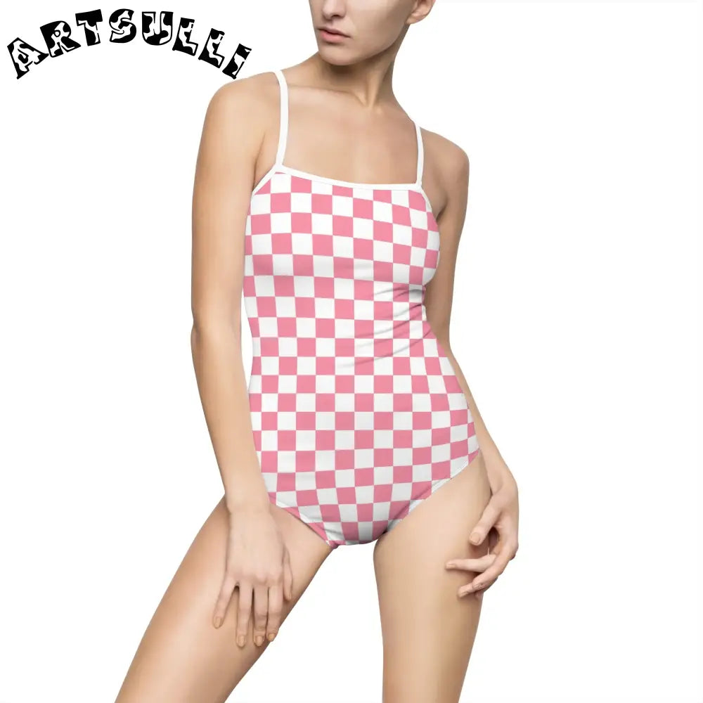 Brigandine Checkered Scene Women's One-piece Swimsuit (AOP), Artsulli - Art is Long, Life is Short, All Over Prints, Size, XS, Color, White, , , 30002229242236962561