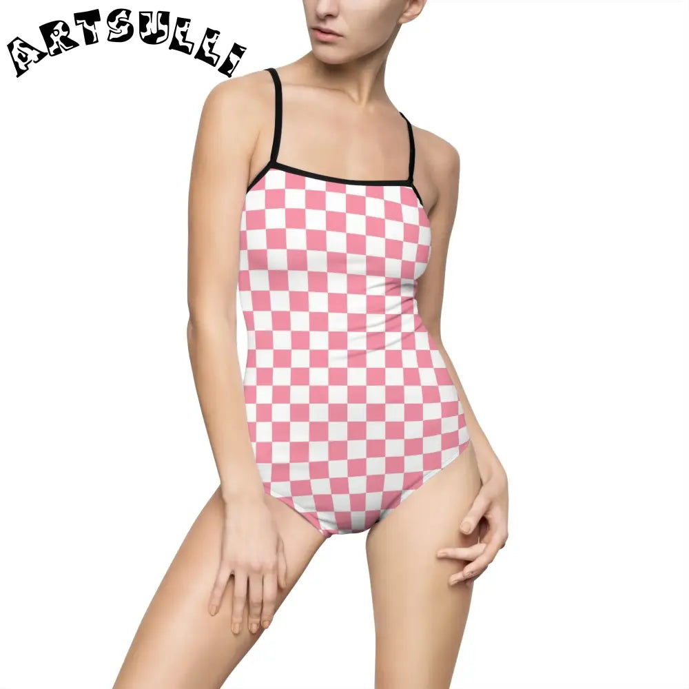 Brigandine Checkered Scene Women's One-piece Swimsuit (AOP), Artsulli - Art is Long, Life is Short, All Over Prints, Size, XS, Color, Black, , , 20325155359190229019