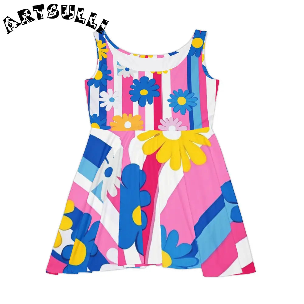 JAKKOUTTHEBXX Bright Floral Stripe Custom Skater Dress 2025