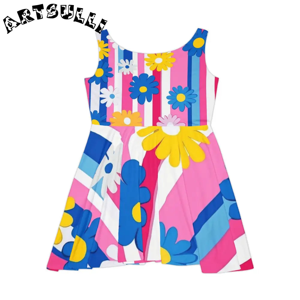 JAKKOUTTHEBXX Bright Floral Stripe Custom Skater Dress 2025