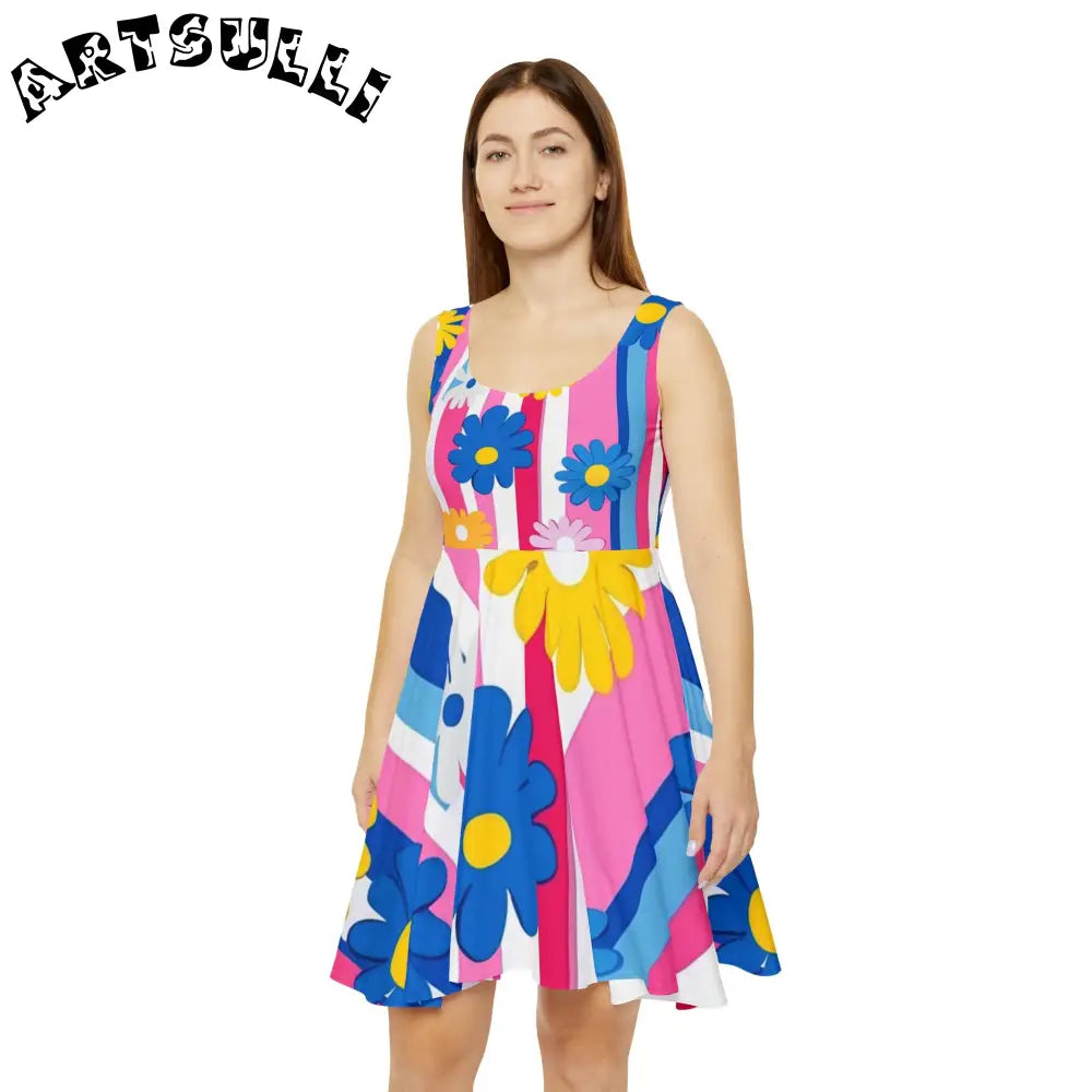 JAKKOUTTHEBXX Bright Floral Stripe Custom Skater Dress 2025