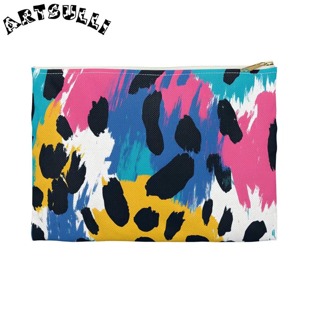Bright Paint Brush Strokes Flat Pouch, Artsulli - Art is Long, Life is Short, Bags, Size, Small, Color, White zipper, , , 15833658728876945887