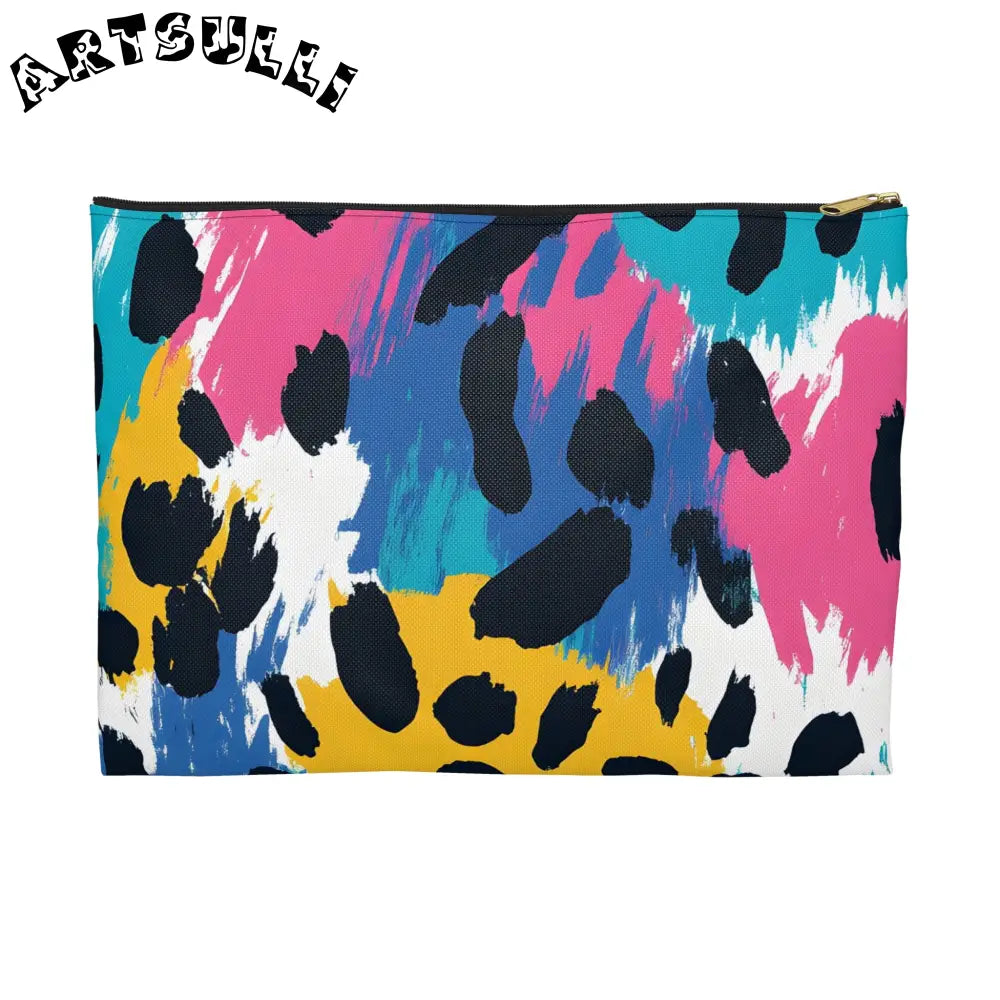 Bright Paint Brush Strokes Flat Pouch, Artsulli - Art is Long, Life is Short, Bags, Size, Large, Color, Black zipper, , , 11600005005875797847