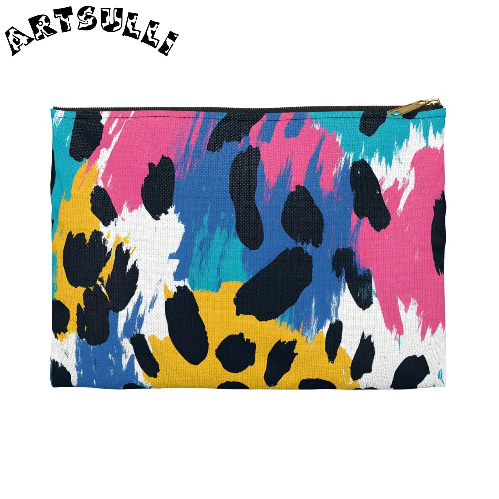 Bright Paint Brush Strokes Flat Pouch, Artsulli - Art is Long, Life is Short, Bags, Size, Small, Color, Black zipper, , , 83418127671900435807